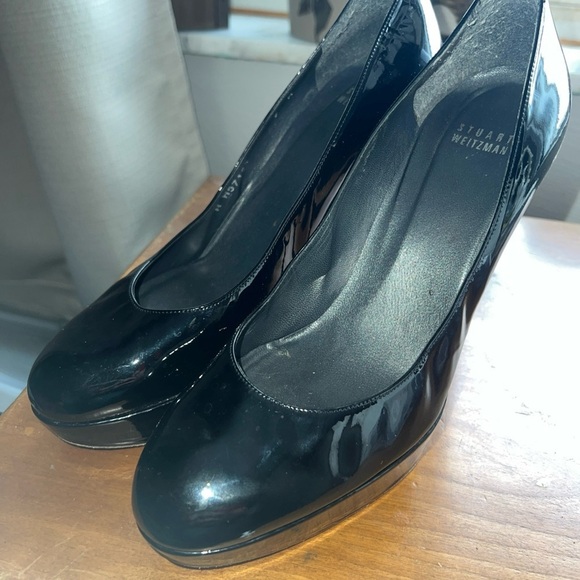 Stuart Weitzman Shoes Women 9M Stilts Platform Black Patent Leather High Heels - Picture 2 of 12